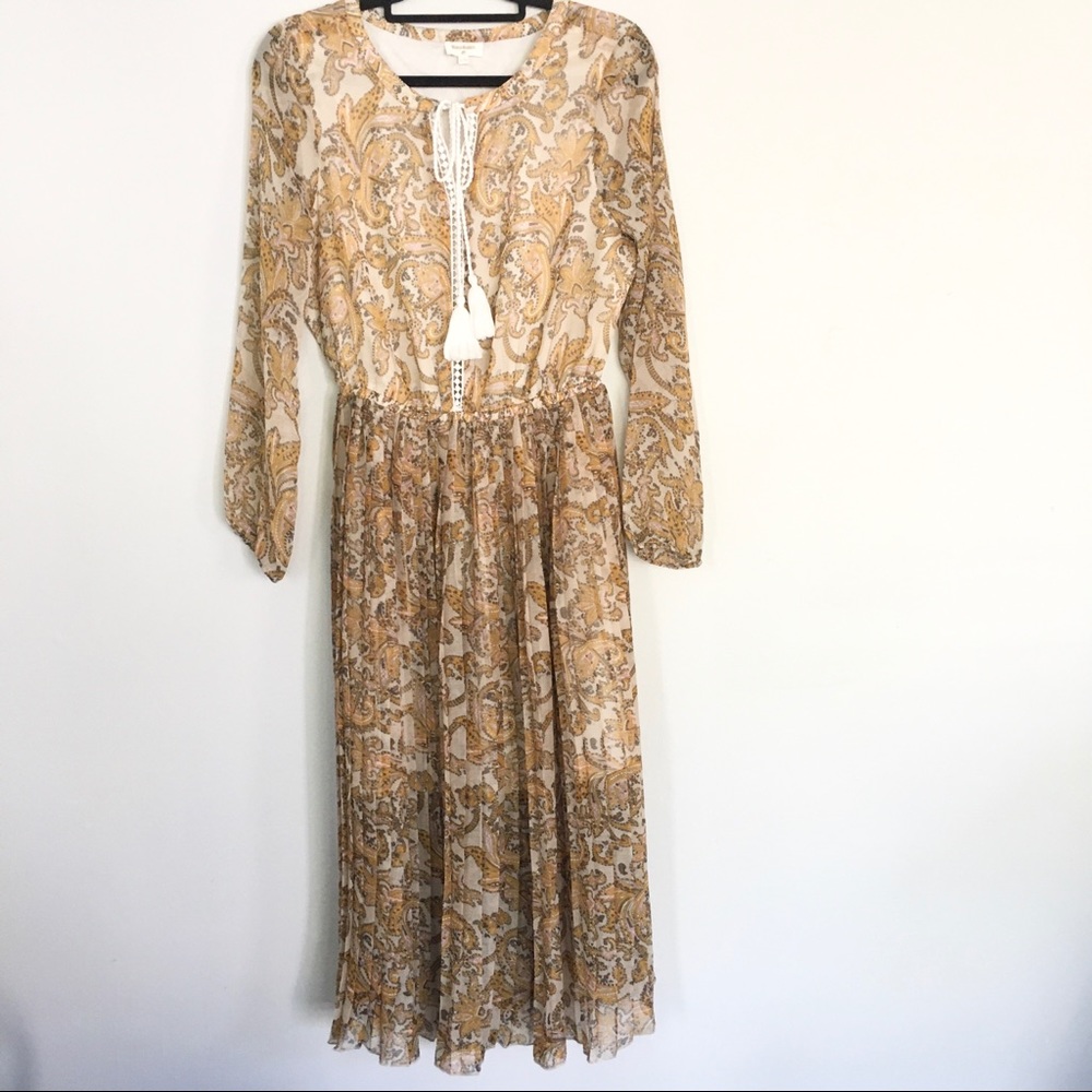 World Market Mustard Paisley Pleated Willow Dress